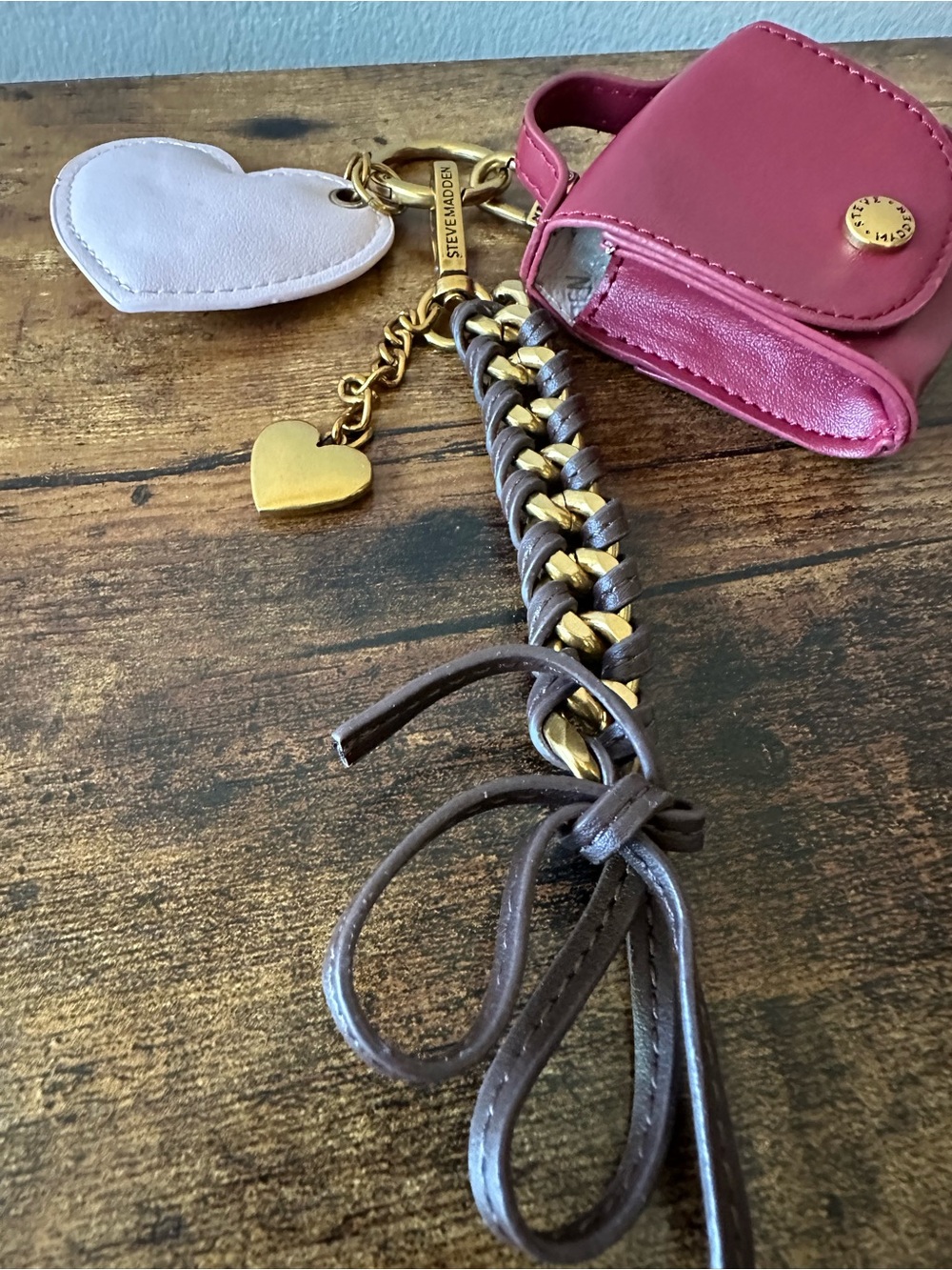 Steve Madden 3 Piece Bag Charm Keychain Snap Pouch Keychain Braided Chain NWOT - Picture 3 of 6